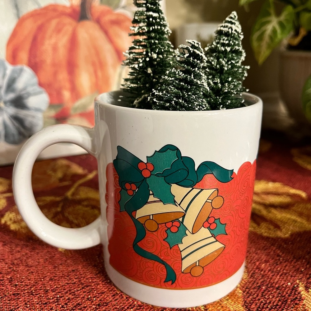 Festive Holiday Mug with Bells and Ribbon